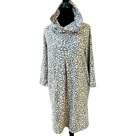 Tyler Böe Knit Dress Size Large Leopard Print 3/4 Sleeve Pleat Pockets - Picture 2 of 10